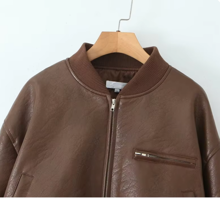 Faux Leather Jacket – Zip Front & Soft Inner Padding