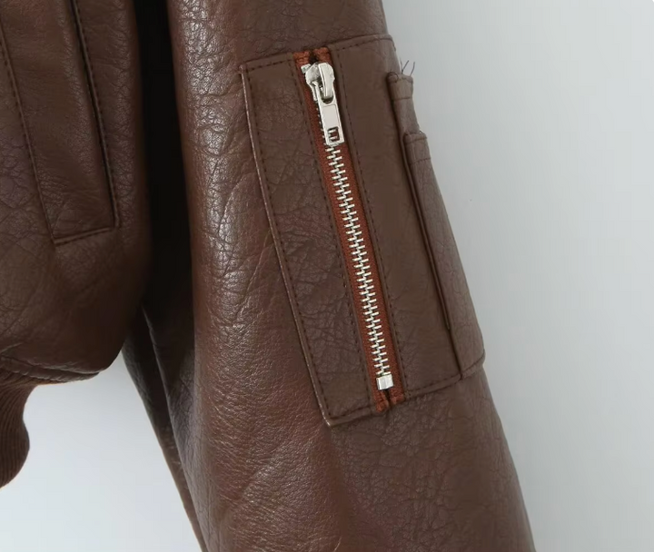 Faux Leather Jacket – Zip Front & Soft Inner Padding
