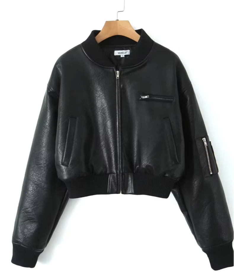 Faux Leather Jacket – Zip Front & Soft Inner Padding