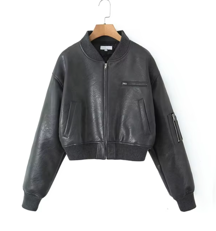 Faux Leather Jacket – Zip Front & Soft Inner Padding