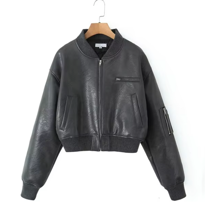 Faux Leather Jacket – Zip Front & Soft Inner Padding