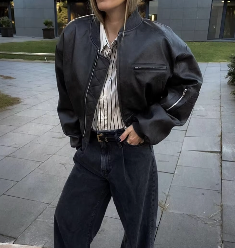 Faux Leather Jacket – Zip Front & Soft Inner Padding