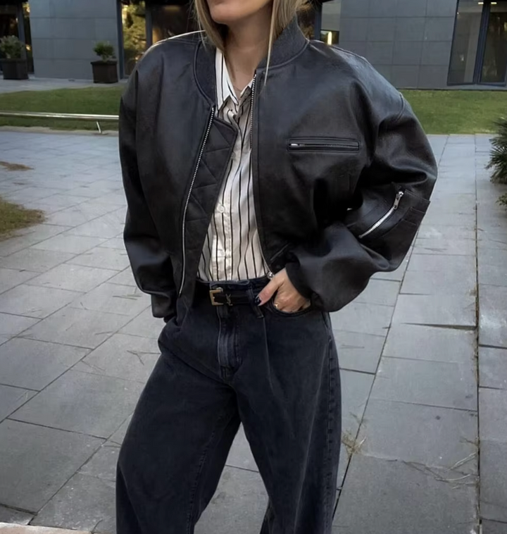 Faux Leather Jacket – Zip Front & Soft Inner Padding