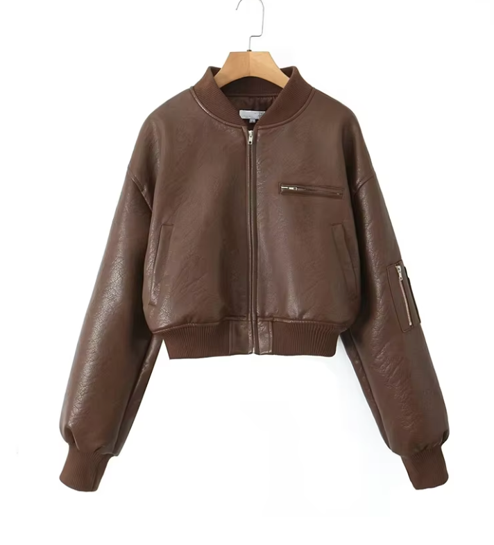 Faux Leather Jacket – Zip Front & Soft Inner Padding