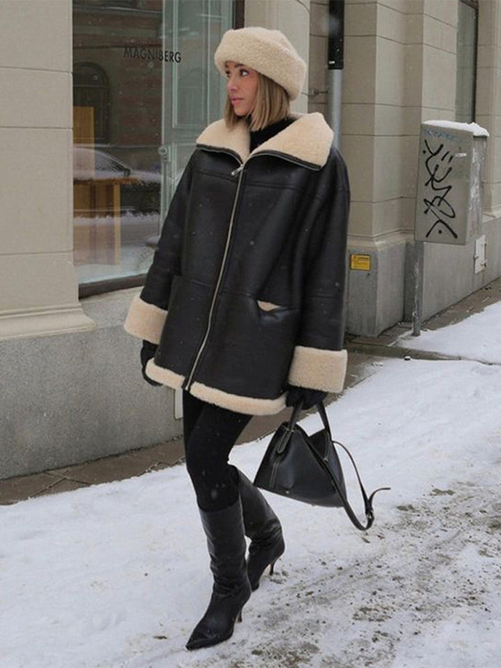 Faux Shearling Jacket – Thick Cuffs & Wide Collar Fit