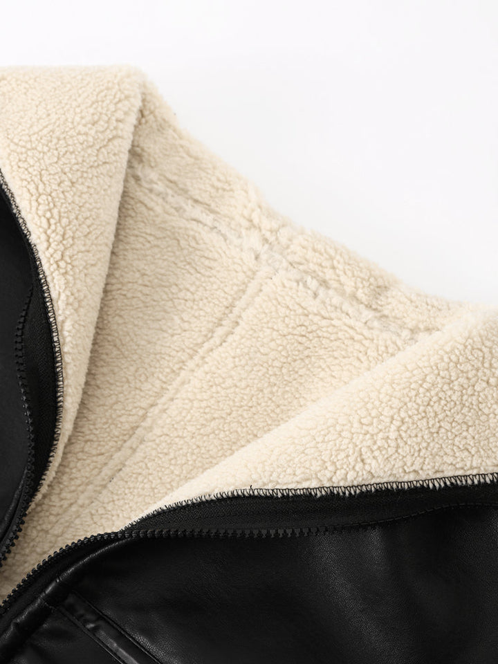 Faux Shearling Jacket – Thick Cuffs & Wide Collar Fit