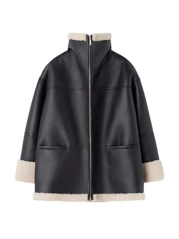 Faux Shearling Jacket – Thick Cuffs & Wide Collar Fit