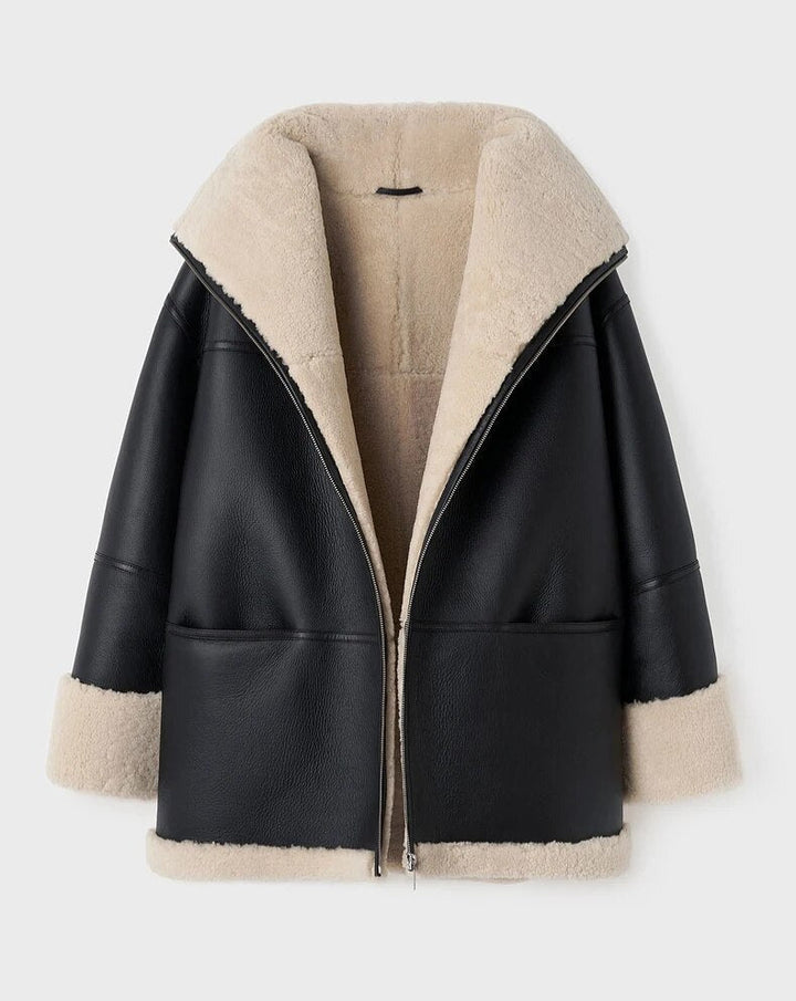 Faux Shearling Jacket – Thick Cuffs & Wide Collar Fit