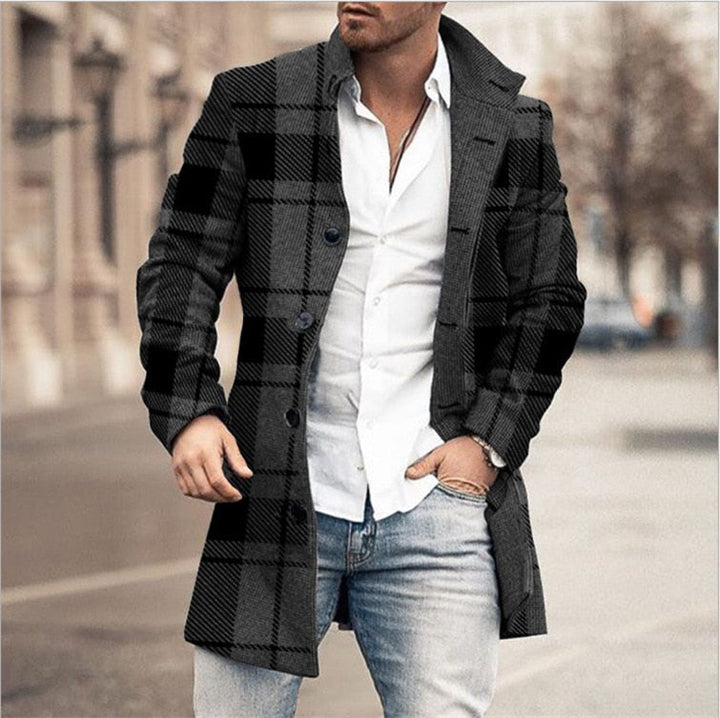 Patterned Coat – Notched Collar & Knee-Length Shape