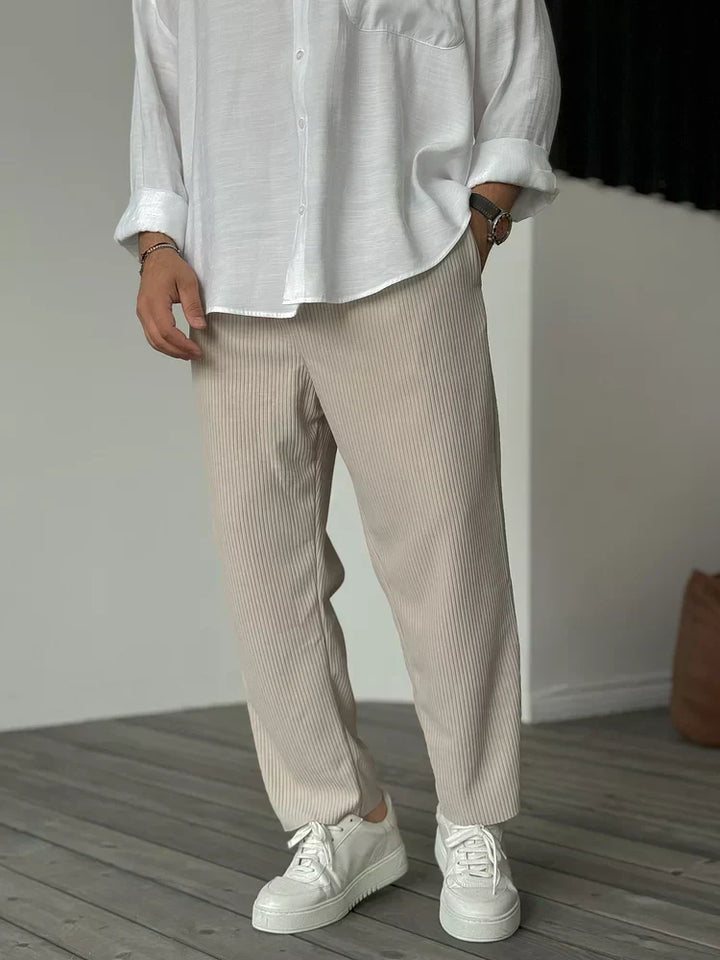 Ribbed Lounge Trousers – Elastic Waist & Tapered Shape