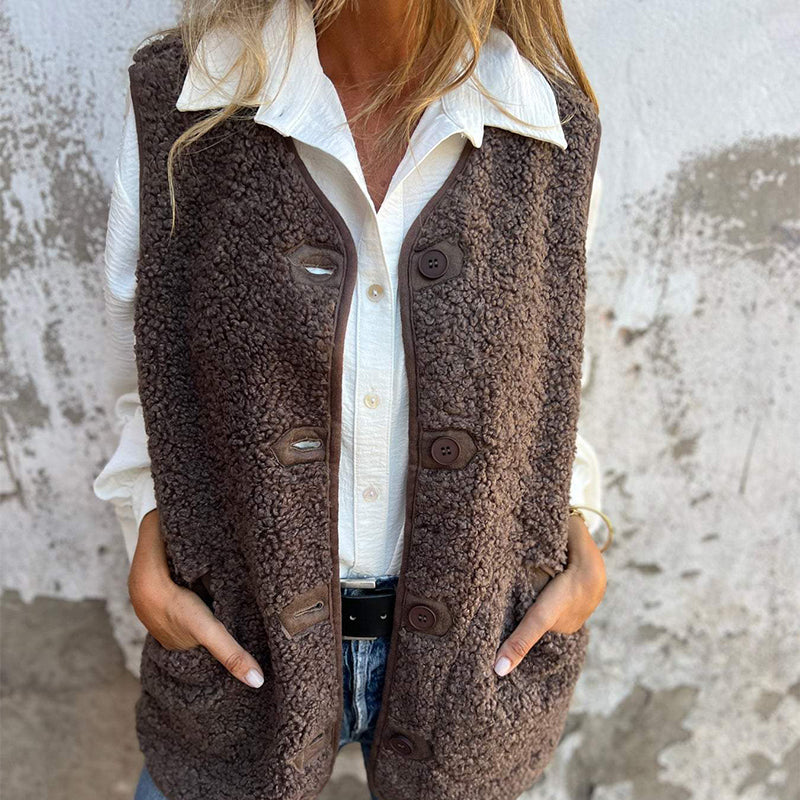 Sherpa Vest – Button Front & Plush Textured Finish