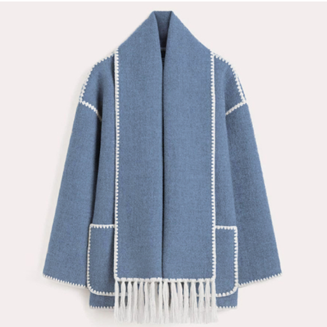 Wool-Blend Coat – Fringed Panel & Structured Seams