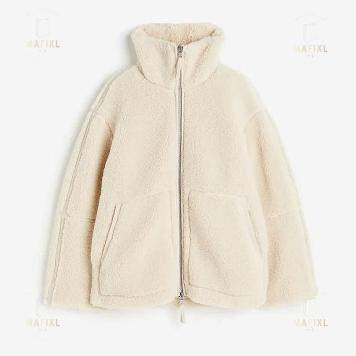 Wool-Blend Jacket – Fluffy Finish & Relaxed Zip Shape