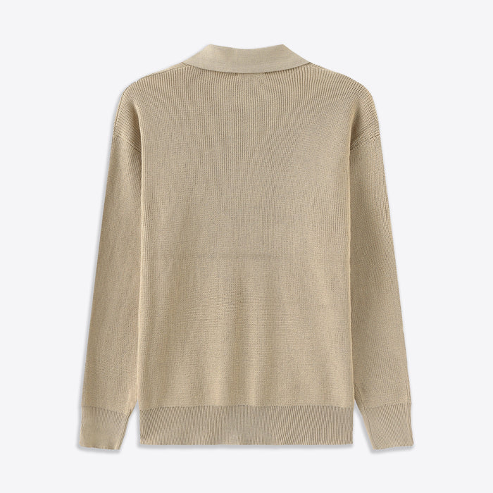 Zip Sweater – Ribbed Texture & Turn-Down Collar