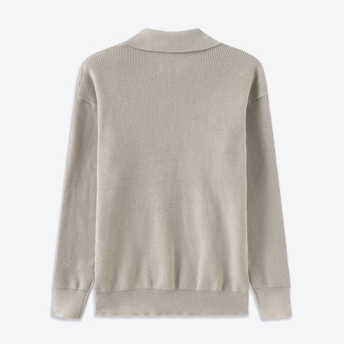Zip Sweater – Ribbed Texture & Turn-Down Collar