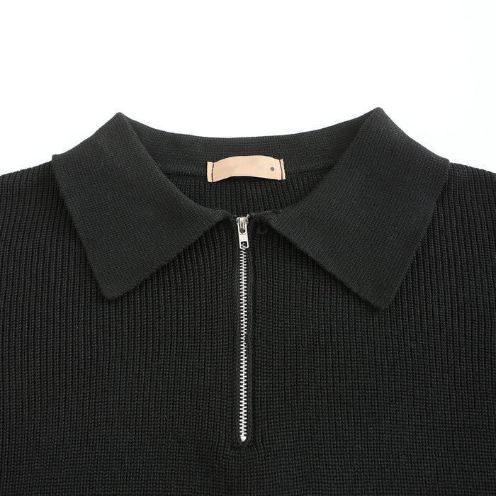 Zip Sweater – Ribbed Texture & Turn-Down Collar