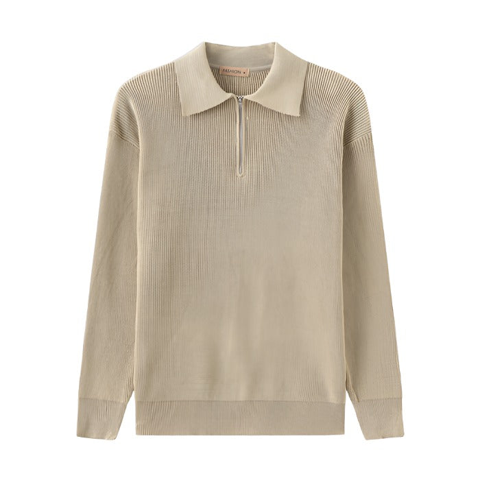 Zip Sweater – Ribbed Texture & Turn-Down Collar